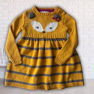 Nula Bug Fox Sweater Dress | Yellow & Grey Striped | 2T